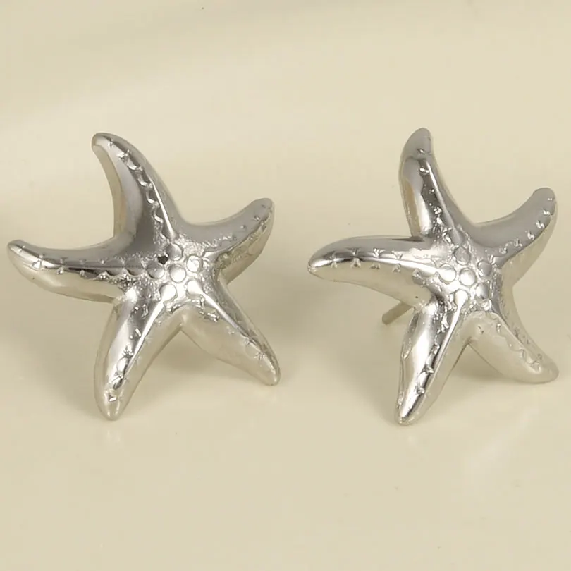 4pcs Brief Fashion Ocean Animal Earring Stainless Steel For Women Men Accessories Starfish Conch Silver Color No Fading Earrings 4
