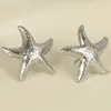 4pcs Brief Fashion Ocean Animal Earring Stainless Steel For Women Men Accessories Starfish Conch Silver Color No Fading Earrings 4