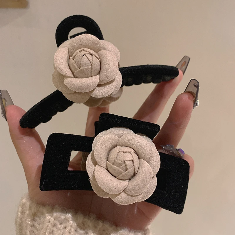 

Autumn new flocking flower hairpin fashion and elegant ponytail clip Women Hair Grips Trend Heawear Ornament ACCESSORI FOR GIRL