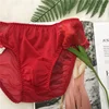 New Plus Size Mid Waist Panties for Men Gay Sexy Underwear Sexy Translucent Lace Satin Silk Briefs Big Pantie Male 4