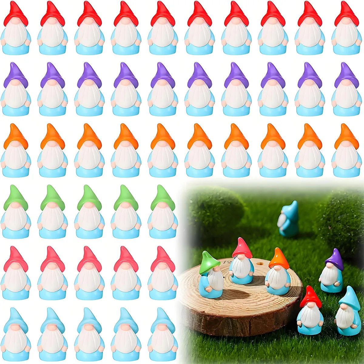 10pcs Mini Resin Gnomes Statues Ornaments Random Color Cute Fairy Miniature Gnome Figurines For Miniature Garden