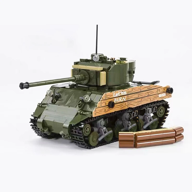 

2 IN 1 Military Sherman M4A3 Medium Tank Building Blocks Army Vehicle Bricks Model WW2 Weapon Soldier Toys For Kid Gift MOC