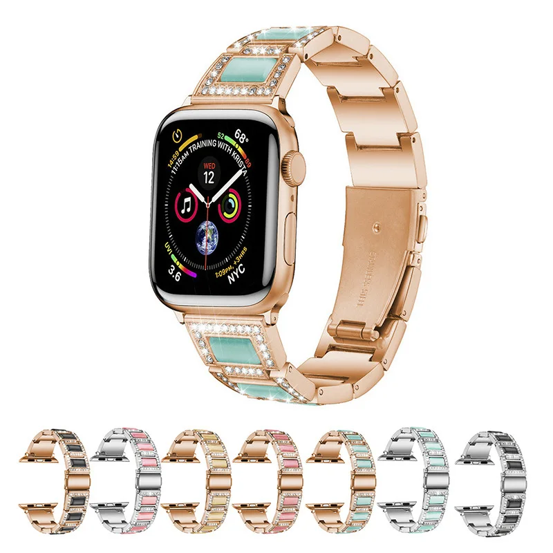

Diamonds Strap for Apple Watch 6 SE/5/4/3 38 40 41MM 42 44 45MM Women's Metal Bracelet Watch Band Resin Opal Watch Wristband
