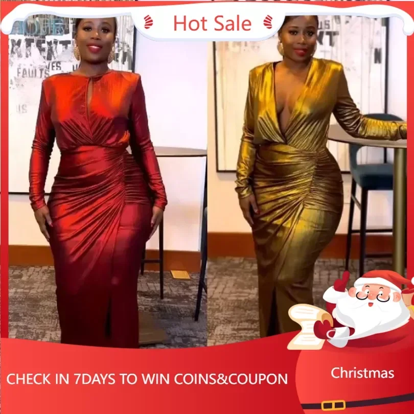 

African Maxi Dresses for Women Spring Sexy Africa Long Sleeve Red Gold Party Evening Long Dress Fashion Dashiki African Clothing
