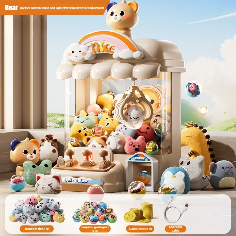 Mini Claw Machine Toys for Kids Coin Operated Game Electric Clip Doll Crane Machines with Music Lights Children Christmas Gifts