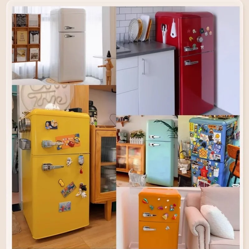 Double Door Refrigeration Freezing Mini Small Medium Silent Energy-saving Retro Refrigerators with Handle for Office Home Hotel