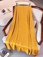 Elegant Satin A-line Long Skirts for Women High Quality Smooth Party Maxi Skirt with Pockets Y2K Lady Solid Women's Skirts - Image 4
