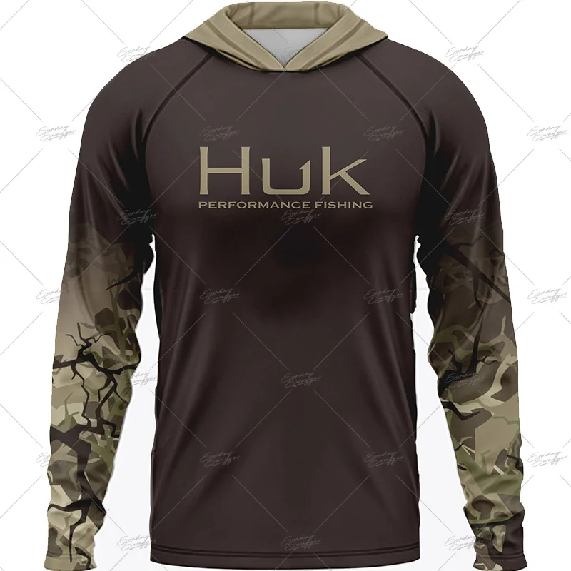 Fishing Long Sleeve HUK T-shirt Clothing Summer UPF 50 Hood Sun Protection Uv Breathable Angling Men  Fishing Wear ShirtsTop