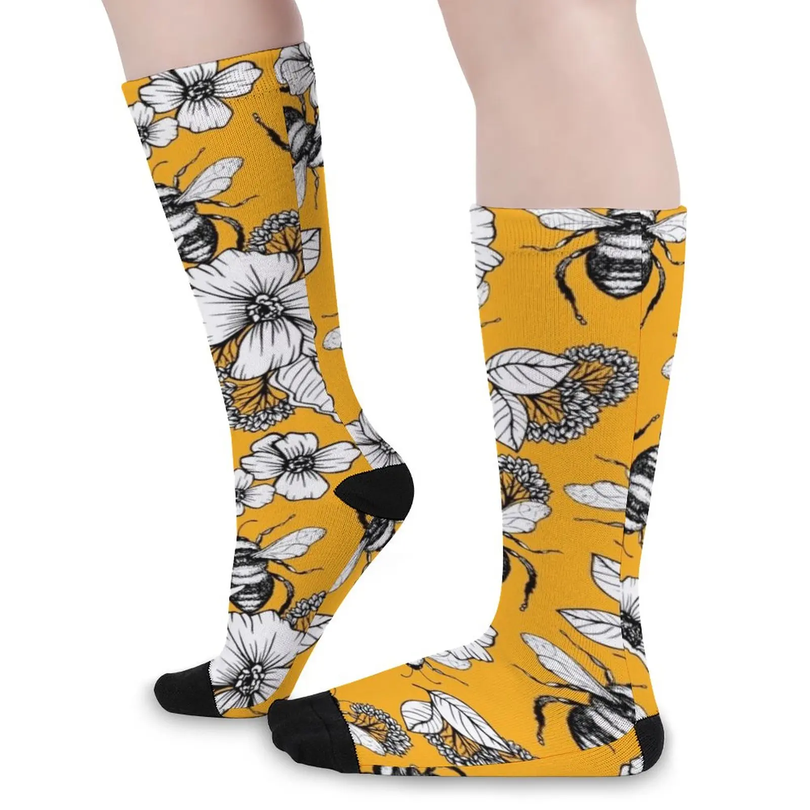 Vintage Honey Bee Seamless Pattern Socks non-slip soccer socks happy socks compression socks men Heating sock