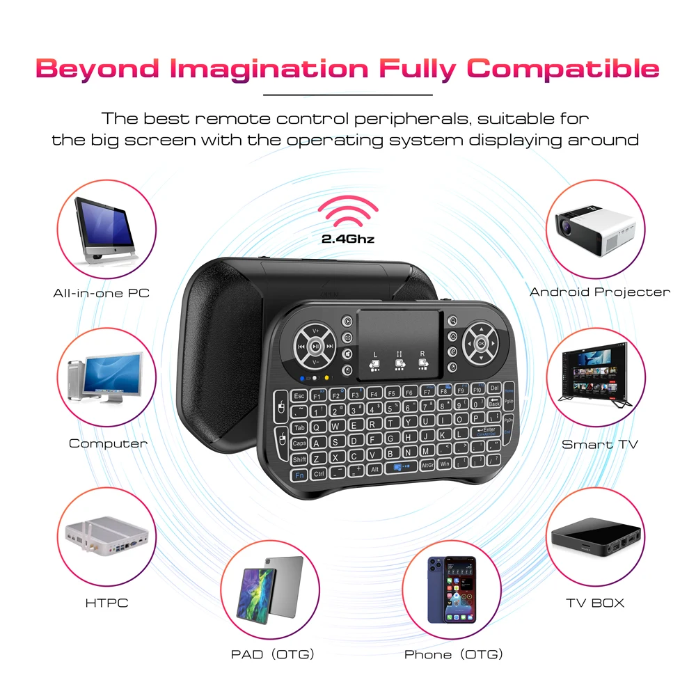 Bluetooth Wireless Mini Keyboard Backlit 2.4G USB English Russian French Spanish Portuguese Arabic Hebrew for Android TV Box PC 5