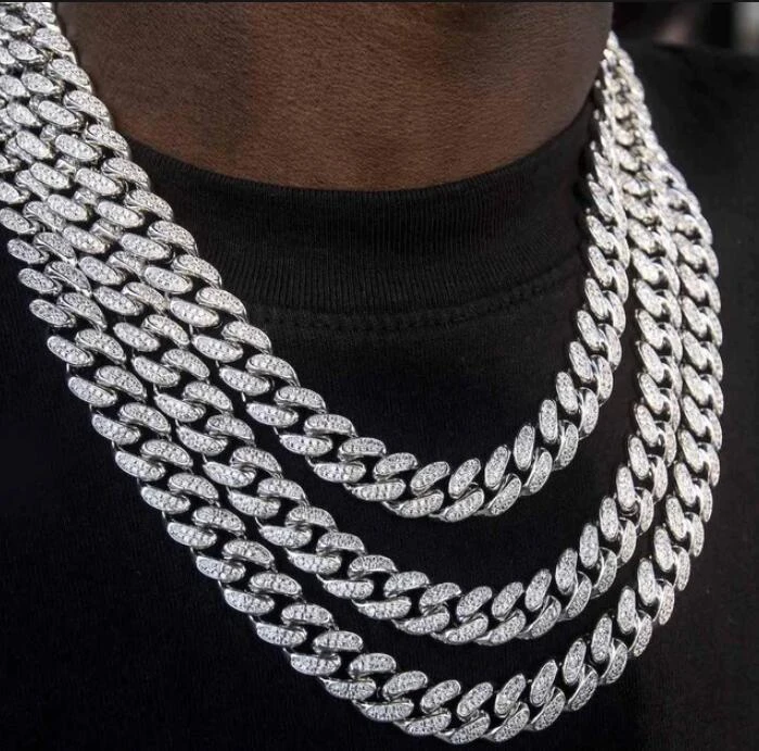 Iced Out Paved Rhinestones 1set 13mm Silver Color Full Miami Curb Cuban  Chain Cz Bling Rapper Necklaces For Men Hip Hop Jewelry - Necklace -  AliExpress