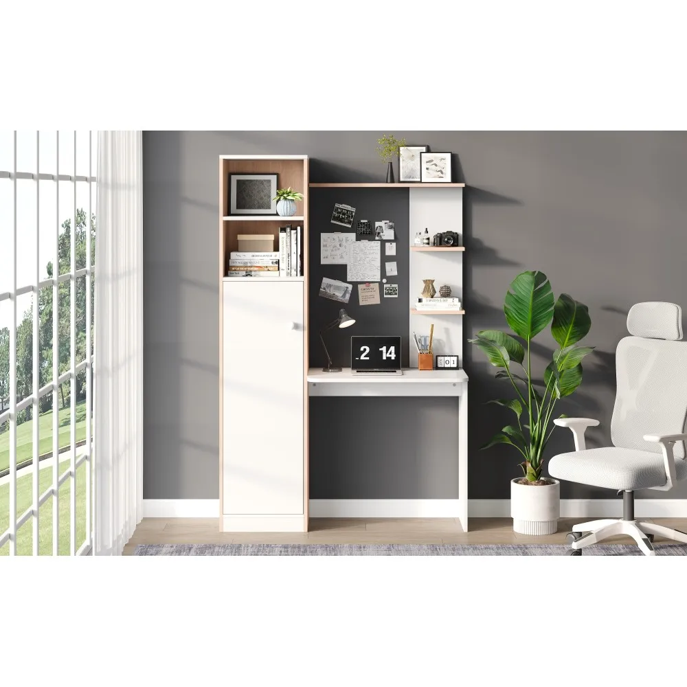 Arbeitstisch mit Stauraum – Stock-Holzkontrast, Unterschrank mit Türen und offenem Oberregal, Bürodesign, 123,5 x 45 x 16,5 cm – Detail 21