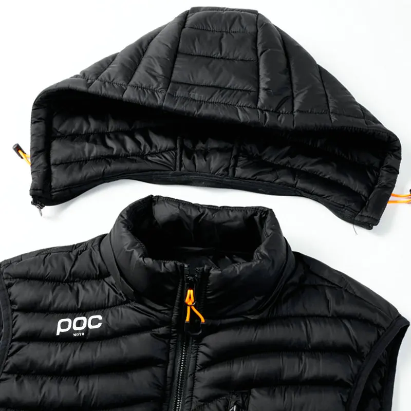 Cycling Jacket Clothes Men Sleeveless Down Vests Hooded Moto POC Cycling Winter Casual Pockets Waistcoat Windproof