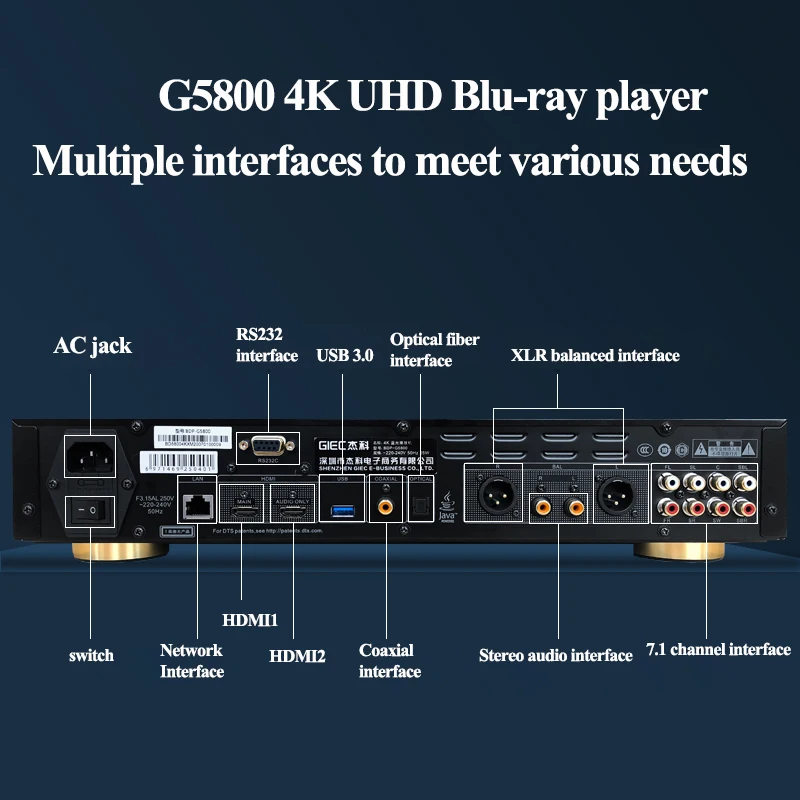 GIEC G5800 4K UHD Blu-ray player DVD player HD hard disk for home With hard disk compartment DTS decoding 12bits color