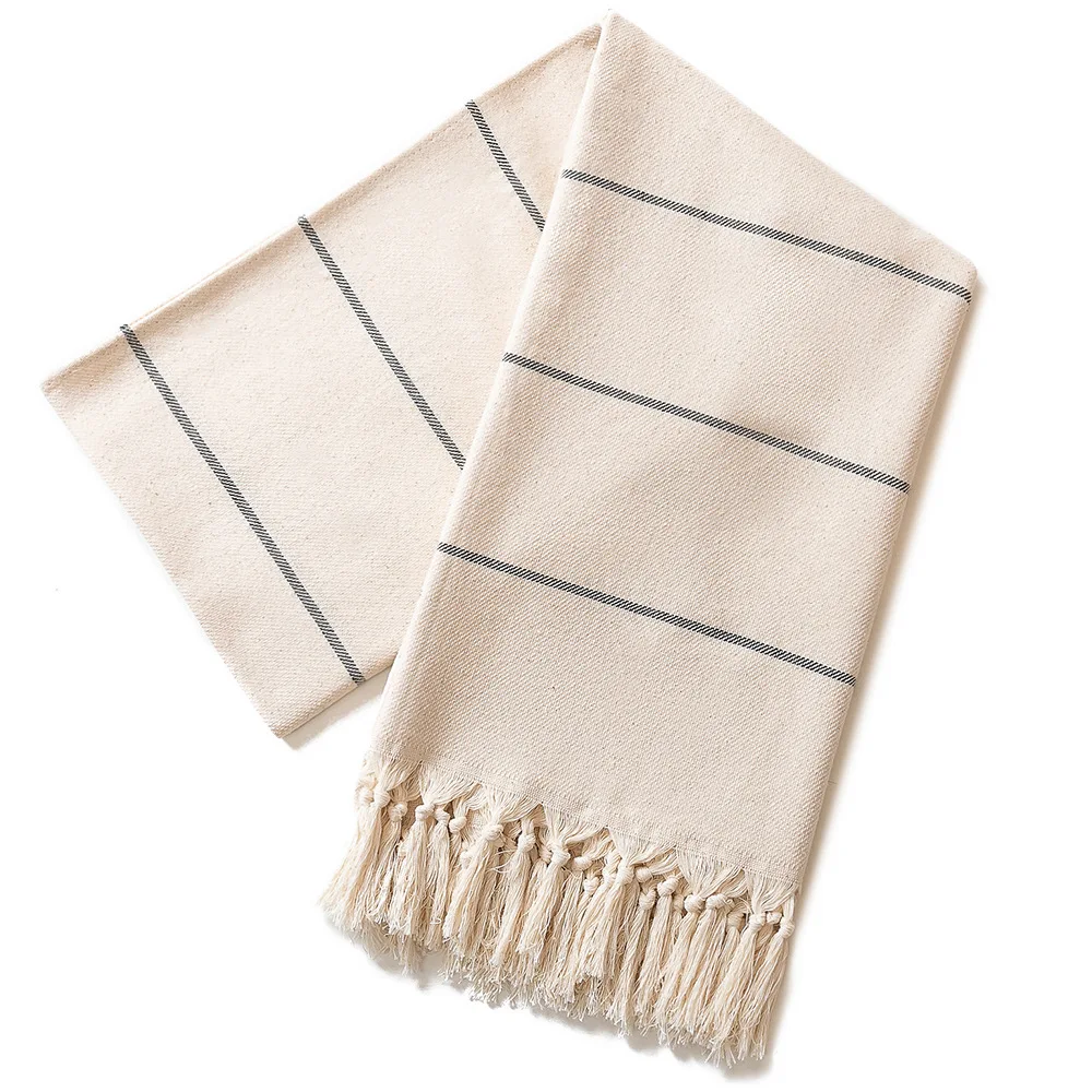 Soft and Comfortable Cream Turkish Fringed Beach Towel Beige Cotton Bath Towel