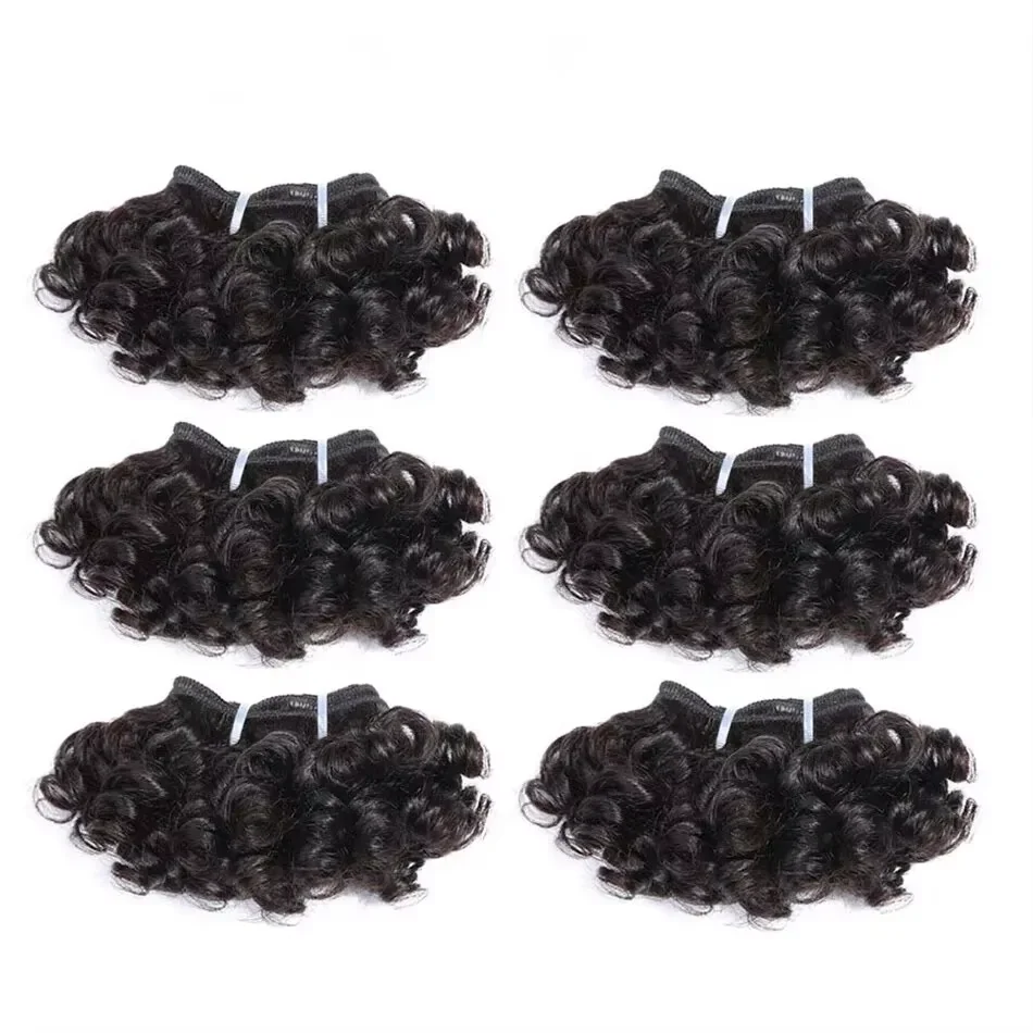 Brazilian Bouncy Curly Hair Extensions Human Hair Bundles 6inch Short Length Remy Human Bundles Short Curly for Women