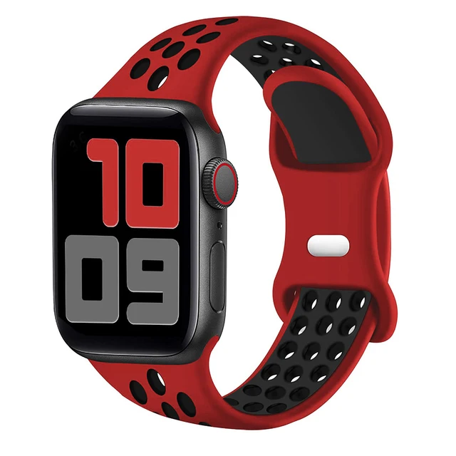 Silicone Strap For Apple Watch Band 44mm 40mm 42mm 38mm 44 mm watchband Breathable bracelet Apple watch 6 Strap iWatch 7 5 4 se 4Red black