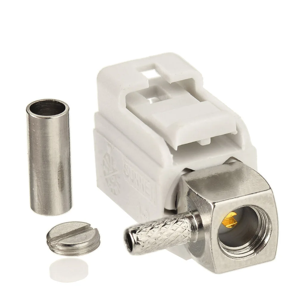 Superbat 10pcs Fakra B White Female Right Angle Crimp Attachment RF Coaxial Connector for Cable RG316 RG174 LMR100