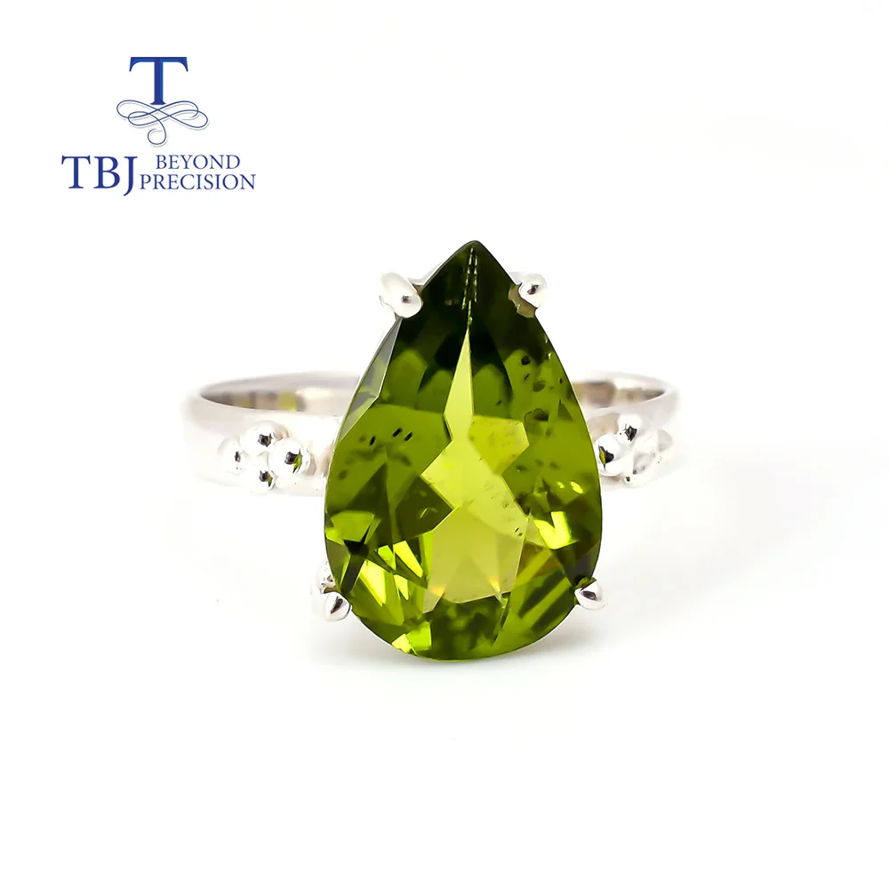 

2023 Handmade Peridot Ring pear shape 4.4ct natural green gemtone fine jewelry 925 sterling siver for women wife nice gift