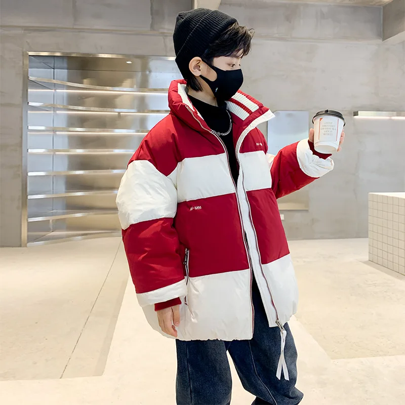 

Fashion Children's Clothing Winter New Patchwork Tops Mid-length Snowcoat Teen Boys Clothes Thick Warm Coat Down Jacket 4-14 Yrs