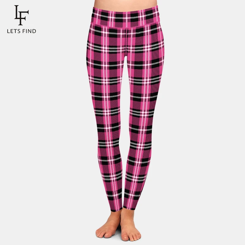 

LETSFIND Fashion Women Plaid Printing Legging Sexy High Waist Fitness Pants Grid Stripe Stretch Leggings