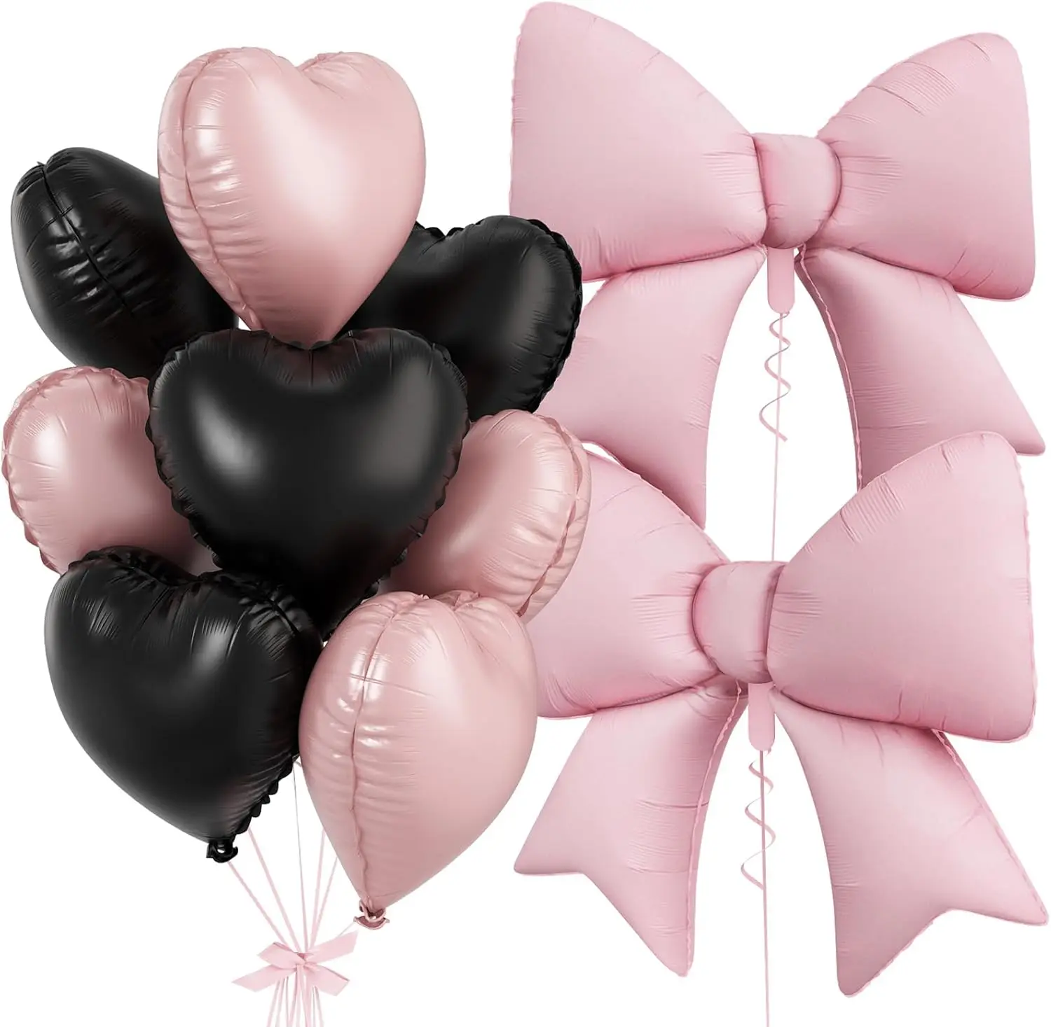 10 Stück rosa schwarze Schleifen- und Herzballons, rosa und schwarze herzförmige Schleifenballons, Kokette, Braut- und Geburtstagsfeier, Valentinstagsdekoration – Detail 1