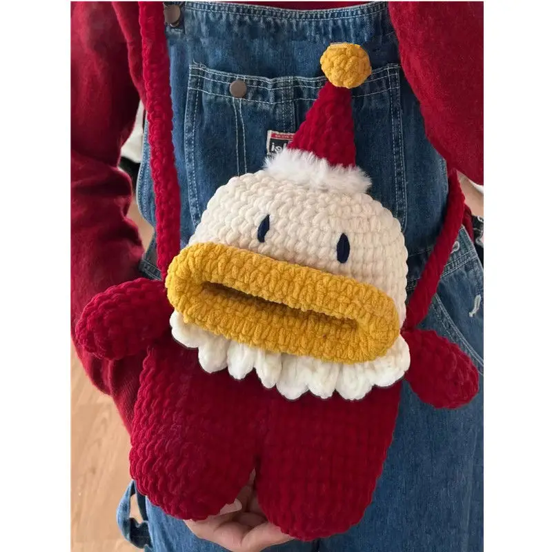 

Santa Claus Big Mouth Bag Handwoven Material Bag Cute Little Old Man Doll Bag for Girlfriend Crochet Flowers