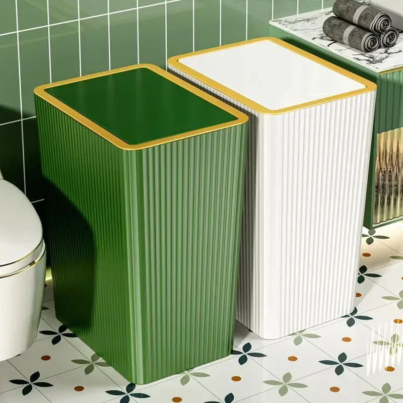Press-Type Household Gold Garbage Luxury Kitchen Room Living Nordic Lid Light Waste Bins Can Press Trash With Bathroom