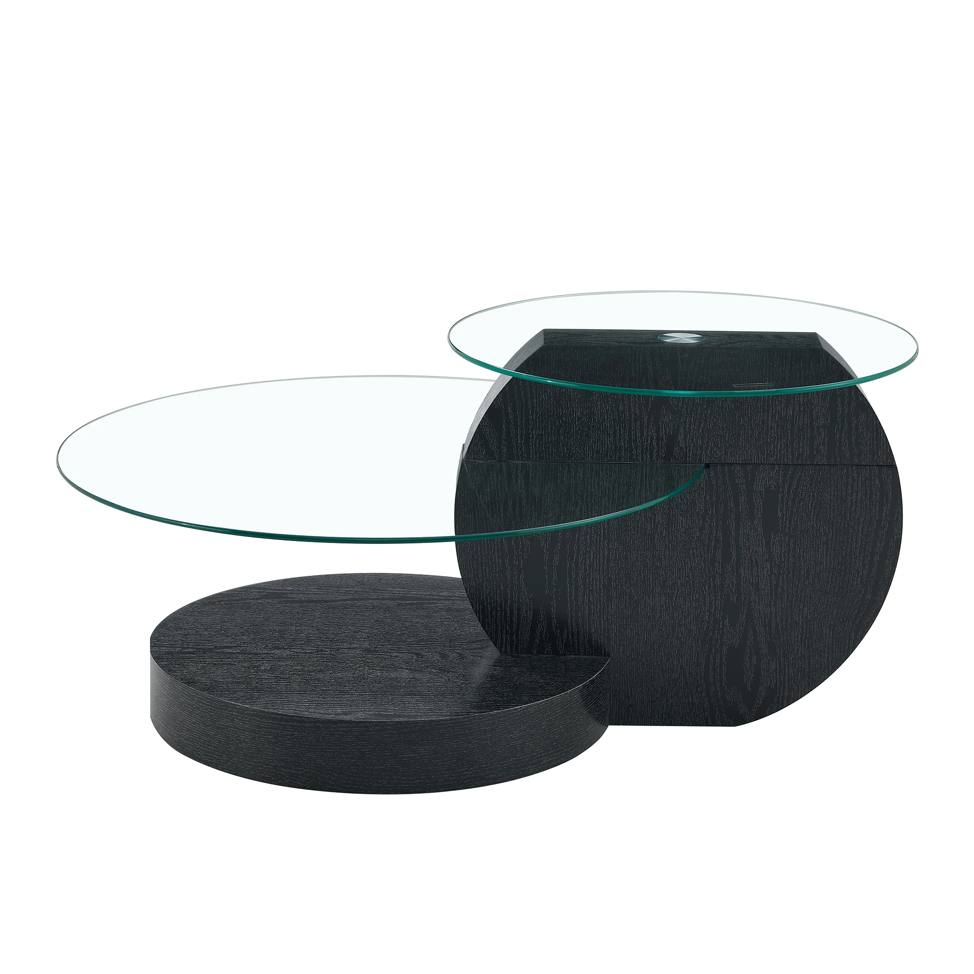 Moderner, minimalistischer Couchtisch aus doppelschichtigem Sicherheitsglas, mehrstufiges Design, hochwertige MDF-Stützstruktur mit schwarzer W-Finish-Oberfläche. – Detail 22
