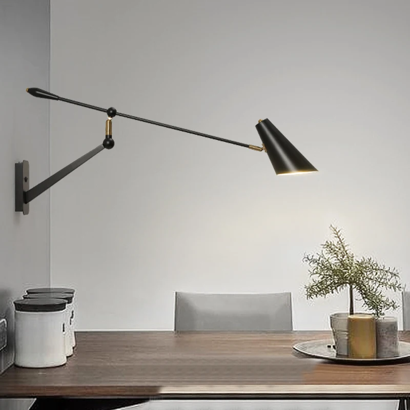 

Nordic Living Room Sofa Background Wall Long Pole Wall Lamp Creative Dining Room Long Arm Lamp With Switch Rocker Arm Lamp