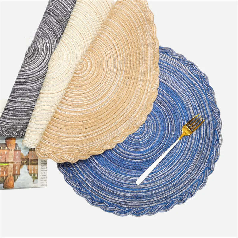 

15" Simplicity Wind Cotton Meal Mats Circular Plate Mat Home Lace Ramie Weaving Insulated Dining Table Mat Kitchen Decoration