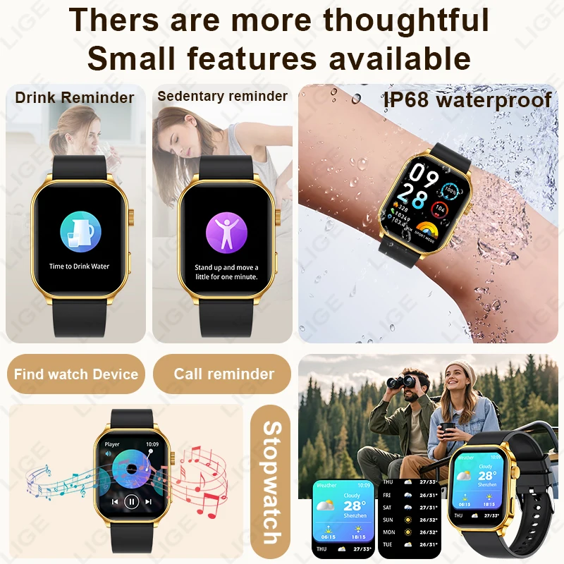 LIGE Voice Calling Smart Watch Men Women 2.01 Inch Ultra Blood Pressure Health Monitor 100+ Sports Fitness Bluetooth Smartwatch