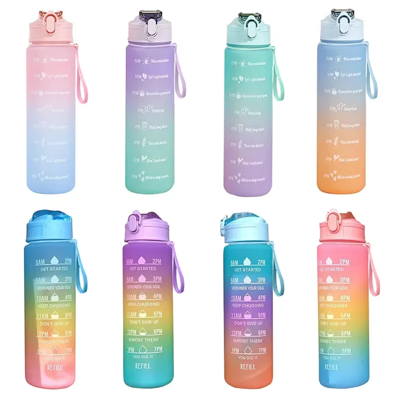 8PCS Portable Water Bottle Motivational Sports Water bottle with Time Marker Leak-proof Cup for Outdoor Sport Fitness BPA Free