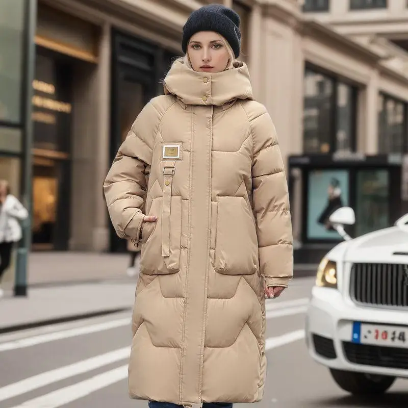 

Winter Women's Hooded Cotton-padded Coat Long Over-the-knee Padded Coat