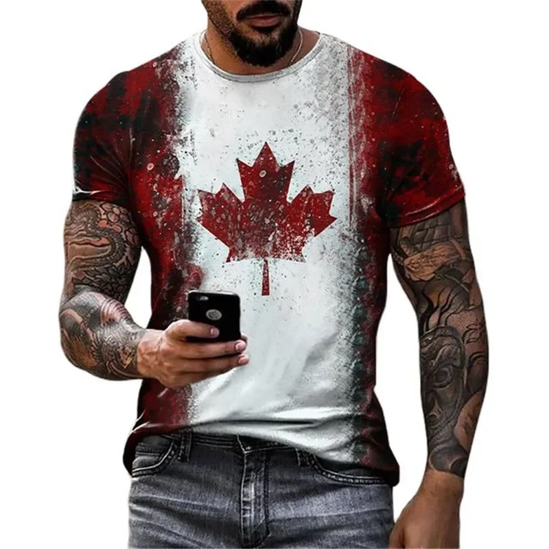 

Fashion Canada Maple Leaf Flag 3D Printed Men's Casual T-shirt Summer Crewneck Loose Short-sleeved Men's Clothing Top