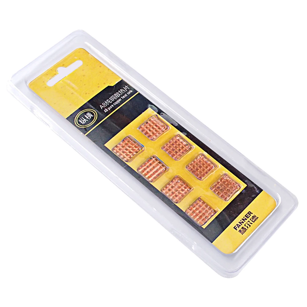 8Pcs/Set Adhesive Memory Heat Sink Pure Copper Heat Sink Adhesive Back Computer Cooler Memory IC Chip Cooling