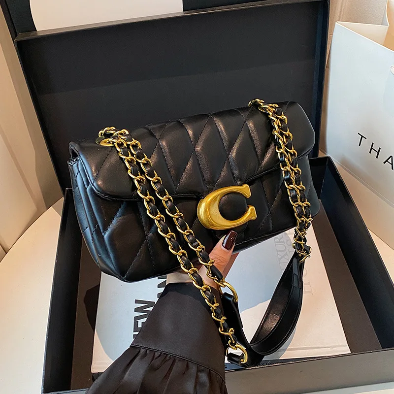 2026 Modische Tasche im modernen Stil, Damen-Diamantgitter-Kettentasche, neue vielseitige kleine quadratische Tasche, Umhängetasche für die Schulter