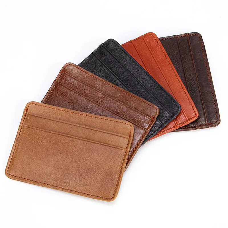 

New Oil Wax Leather Men Women Thin Card Holder Mini Retro Cowhide Slim Wallets Coin Purses Bank Credit ID Multi-Card Clip Case