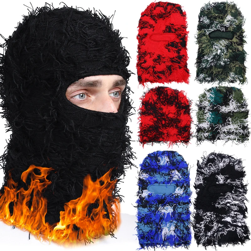 

Fashion Baraklava Knitted Hat Men Women Full Face Cashmere Warm Pullover Cap Skiing Riding Hat Hip Hop Camo Beanies Boy Winter