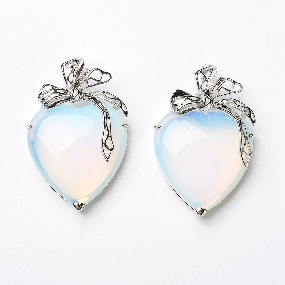 5pcs Assorted Heart Synthetic & Natural Agates Tiger Eye Rose Quartzs Stone Charms Pendants for DIY Jewelry Making 46x32x10mm