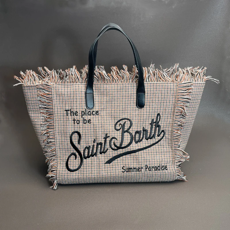 

European and American style travel large capacity women's bag, new handmade tassel handbag, fashionable casual fabric print