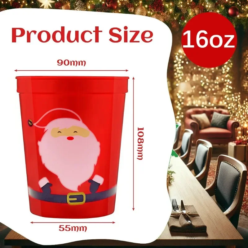 16oz Santa Reindeer Elf Snowman Party Beverage Cups Christmas Plastic Drinking Cups Juice Milk Cups for Christmas Party Supplies