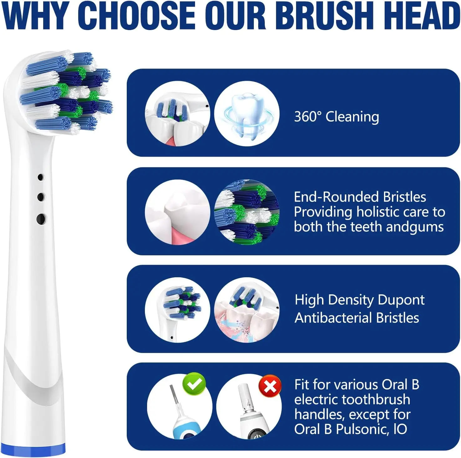 Replacement Brush Heads CrossAction Multi Angle Spare Dental Nozzles for Oral B Braun Electric Toothbrush D12/D16/DB4010/DB4510 6