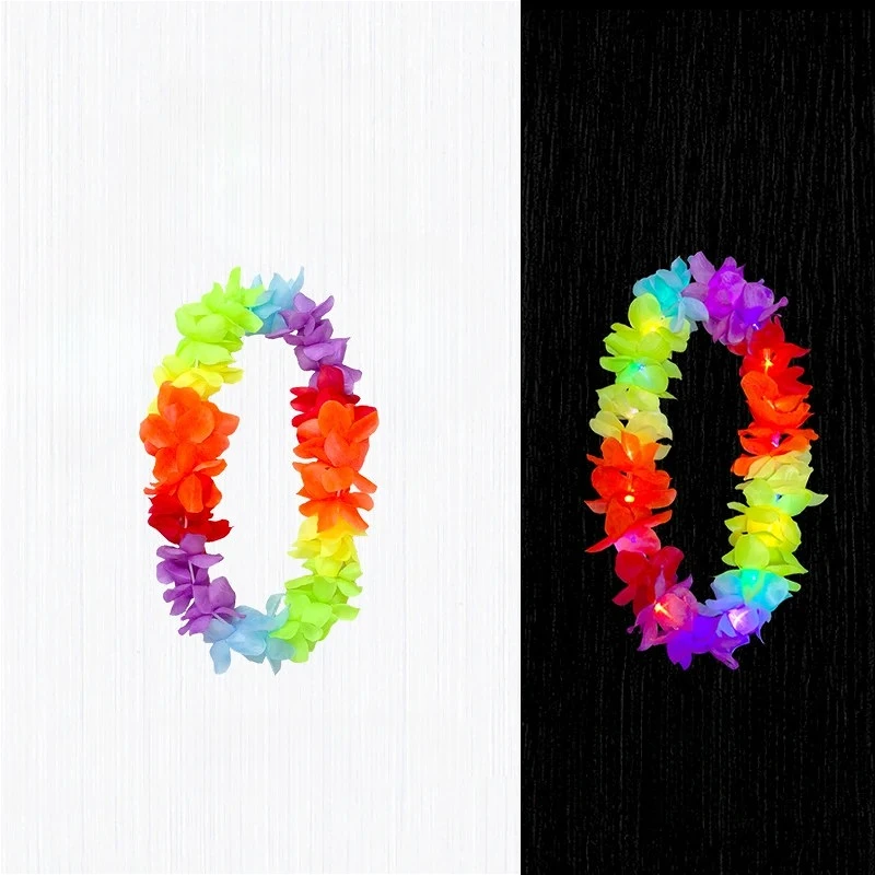 100 Collane Hawaiane LED – Lei Floreali Luminosi Con 3 Modalità, Colori Arcobaleno, Per Festa Luau, Matrimonio, Spiaggia, Carnevale