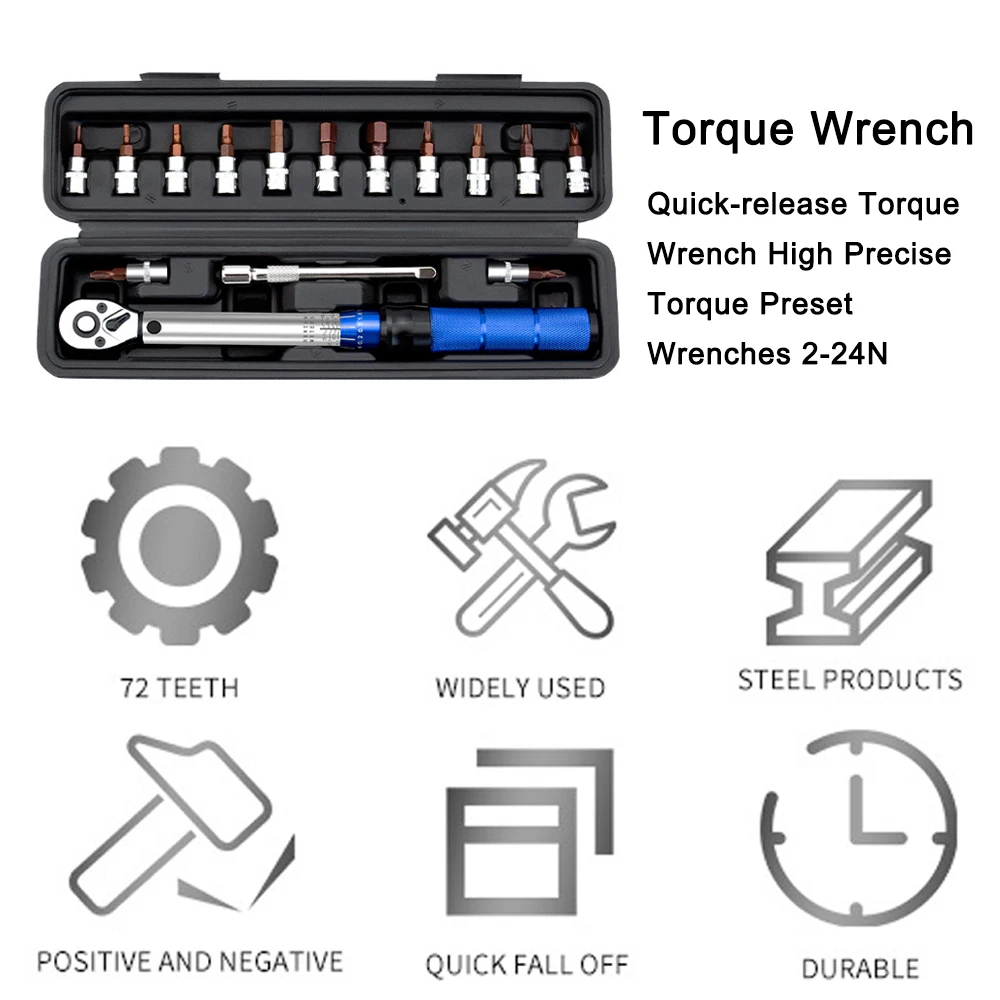 Quick-release Torque Wrench Repairing Tool High Precise Torque Preset Wrenches 2-24N.m Torque Adjustable 1/4inch Ratchet Wrench 2