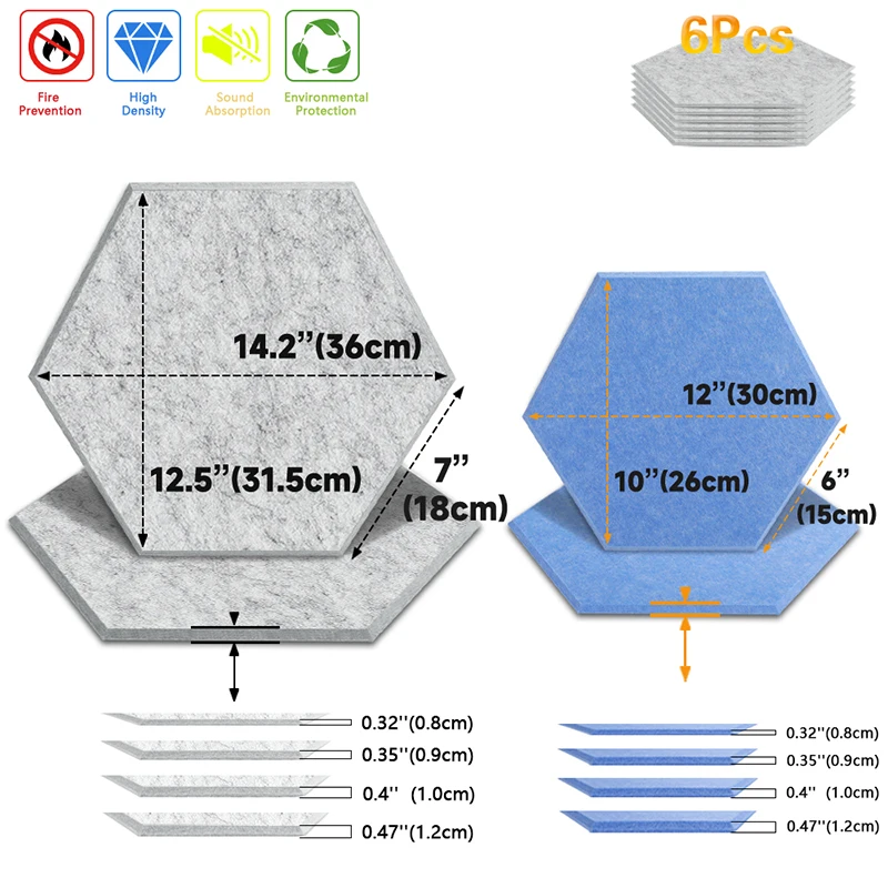 Řádný kouzelný zeď panely šestiúhelník 6 ks ložnice akustická izolace sound-absorbing panely dekorace akustická absorpce panel