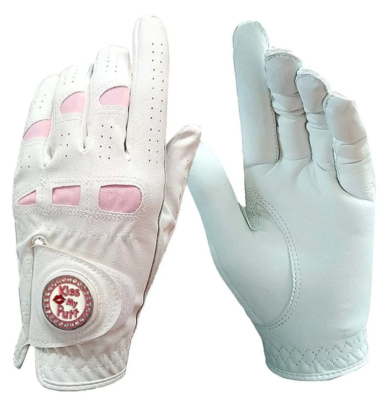 2 Pcs Cabretta Leather Golf Gloves Women with Bling Ball Marker Extra Grip Left Right Hand Pink Fit Ladies Girls Golfer 2