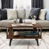 Small Coffee Table for Small Space, 2-Tier Wooden Center Table with Open Storage Shelf, Side Baffle, Easy Assembly 5