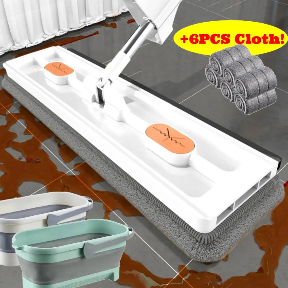 Großer Wischmopp 42cm - 360° Drehbar Mit 6 Mikrofaser-Pads