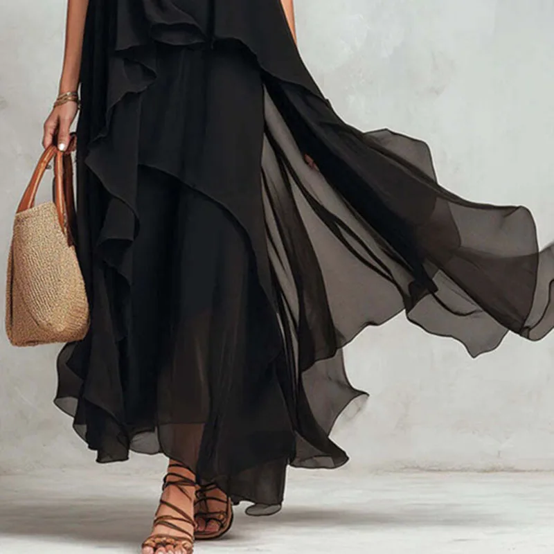 Boho Sexy Sleeveless Maxi Dress Irregular Hem Flowy Chiffon Long Dresses Women Elegant Layered Tunic Summer Beach Vacation Dress 3